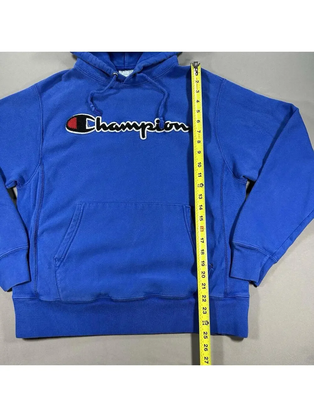 Champion Reverse Weave Hoodie Mens Medium Blue Pullover Fleece Logo Sweatshirt - Picture 4 of 8